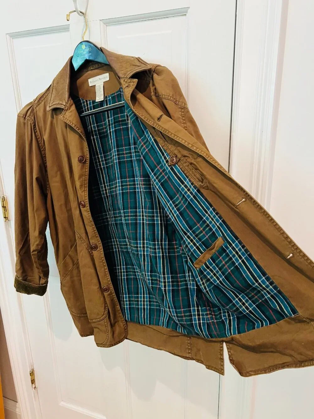 Vintage 90s Banana Republic Mens XS Flannel Lined Leather Collar Chore Jacket